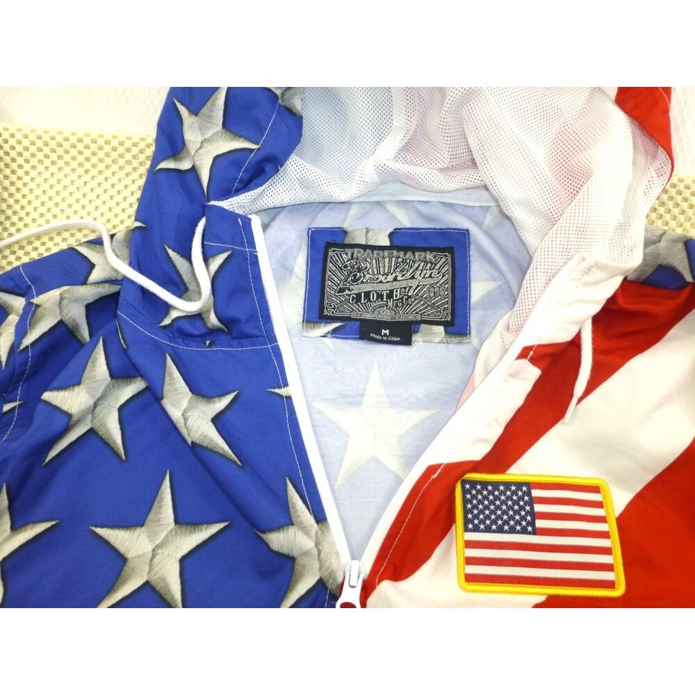Brooklyn Cloth Stars & Stripes Flag USA Hooded Windbreaker Jacket Med Pullover - Picture 8 of 16